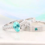 Paraiba Tourmaline Wedding Ring Set Customised Engagement Ring with Paraiba Tourmaline - Unique Customised wedding bands stackable to the engagement ring jewellery set