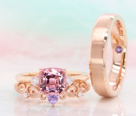 Unique rose gold wedding bands stackable to ladies engagement ring