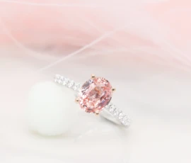 Padparadscha Sapphire Engagement Ring with side diamond Sapphire Padparadscha Engagement ring with diamond