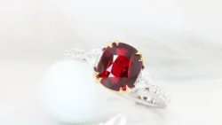 Ruby Cushion Shape est 2.0ct | Vivid Red 'Pigeon Blood' Unheated (Mozambique) | GRS Certified
Status: Private Commission Pigeon Blood Ruby Gemstone Ring fine jewelry with Fancy Diamond Ring