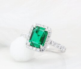 Vivid Green No Oil Emerald Ring with Halo Diamond Jewellery