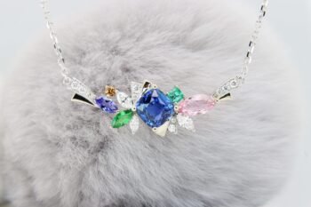 Blue Sapphire Necklace-with Family Birthstone Jewellery Emerald Tsavorite Mandrian Garnet Tanzanite to Imperial Topaz Customised Jewellery Unheated Blue Sapphire Birthstone jewellery custom design with rare unheated royal blue sapphire gemstone customised gemstone of family member