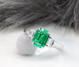 Emerald Proposal Ring Art Deco Diamond Inspiration in White Gold