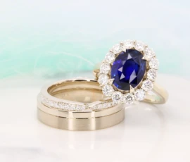 Blue Sapphire Ring with royal blue and customised wedding bands