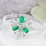 Emerald Diamond Bracelet Fireworks Inspiration Fine Jewelry Emerald Diamond Gemstone Pendant necklace High Jewelry design with interchange attached design to diamond bracelet