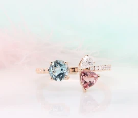 Gemstone: Santa Maria Aquamarine (Mozambique) Round Shape | Status: Sold (Available for Commission) Family Birthstone Jewellery with Aquamarine Open Ring and gold Beads detailing and micropave diamond