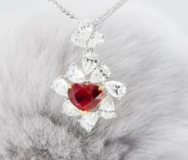 Ruby Heart Shape est 1.0ct | Vivid Red 'Pigeon Blood' Unheated (Burma) | GRS Certified
Status: Private Commission Burma Ruby Pigeon Blood Heart Shape Halo Pear Diamond Pendant sideview in Singapore High Jewelry