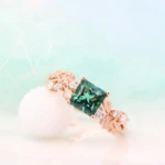 Unique Flora Ring Gemstone Engagement Ring with Custom Design Unique Flora Ring with Green Tourmaline Gemstone Ring