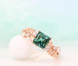Unique Flora Ring Gemstone Engagement Ring with Custom Design Unique Flora Ring with Green Tourmaline Gemstone Ring