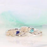 Gemstone Feather Ring Wedding Bands with Paraiba Tourmaline and Sapphire Feather Ring Jewellery with Gemstone Wedding Ring