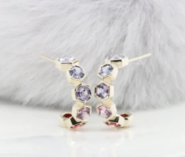 Honeycomb Jewellery Multi-coloured Spinel Hexagon Earring Loop Honeycomb Jewellery - Honeycomb Earring Loop multi-coloured spinel and diamond Champagne Gold Custom Bee Honeycomb