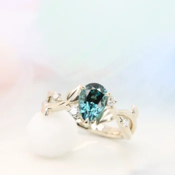 Lagoon Tourmaline Leaves Design Unique Proposal Ring Perspective Lagoon Tourmaline Leaves Design Unique Proposal Ring