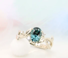 Lagoon Tourmaline Leaves Design Unique Proposal Ring