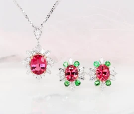 Mahenge Pink Spinel Ballerina Pendant & Earring Stud with Green Tsavorite Custom Mahenge Pink Spinel Ballerina Pendant & Earring Stud with Green Tsavorite Bespoke Jewellery