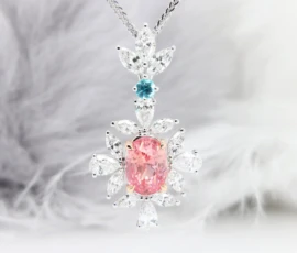 Bespoke Jewellery Rare Padparadscha Sapphire with unique Design and Brazil Paraiba Tourmaline Gemstone Pendant Necklace Fine Jewellery