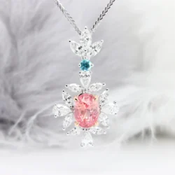 Padparadscha Sapphire est 2.0ct Oval Shape unheated | Status: Private Commission Bespoke Jewellery Rare Padparadscha Sapphire with unique Design and Brazil Paraiba Tourmaline Gemstone Pendant Necklace Fine Jewellery