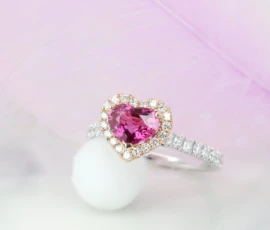 Heart Shape Pink Sapphire Gemstone with Halo Diamond Ring Heart Shape Gemstone Pink Sapphire Ring - Heart shape gemstone Ring with pink sapphire in Singapore