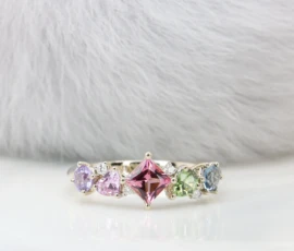 Customised Engagement Ring - Pink Tourmaline Cluster Gemstone Engagement Ring in Singapore at GIOIA Fine Jewellery