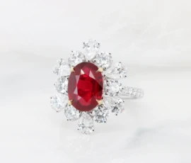 Ruby Oval Shape est 3.0ct | Vivid Red 'Pigeon Blood' Unheated (Mozambique) | GRS Certified
Status: Private Commission High Jewellery Pigeon Blood Ruby unheated Halo Fancy Diamond Ring