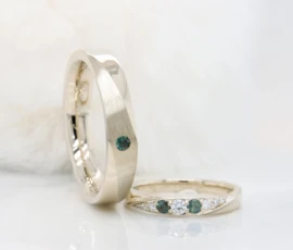 Alexandrite Gemstone Wedding Bands Modern Design Champagne Gold Perspective