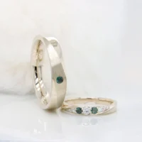 Alexandrite Gemstone Wedding Bands Modern Design Champagne Gold Perspective