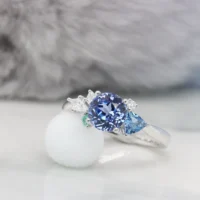 Blue Sapphire Cluster Gemstone Ring Paraiba Tourmaline with Aquamarine