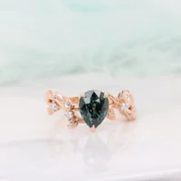 Teal Sapphire Leaves Diamond Ring - Flora Jewellery Design