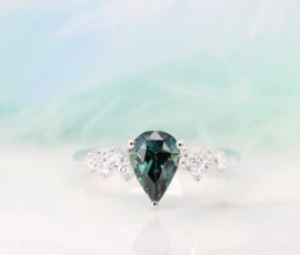 Teal Sapphire Icy Peaks Diamond Ring