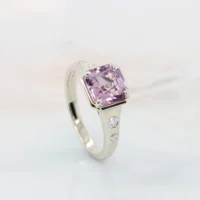 Asscher Lilac Spinel Ring with gypsy-set diamonds in champagne gold, GIOIA bespoke commission Singapore